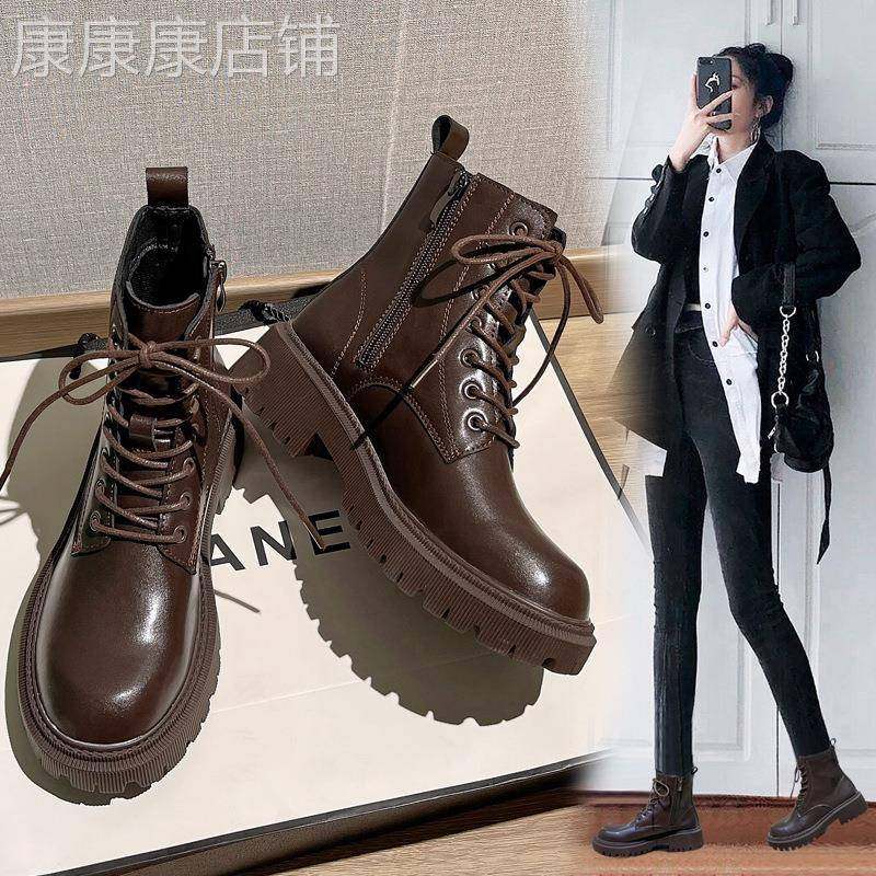 厚底增高4cm真皮马丁靴女英伦风2025秋季小个子显脚小短筒机车靴