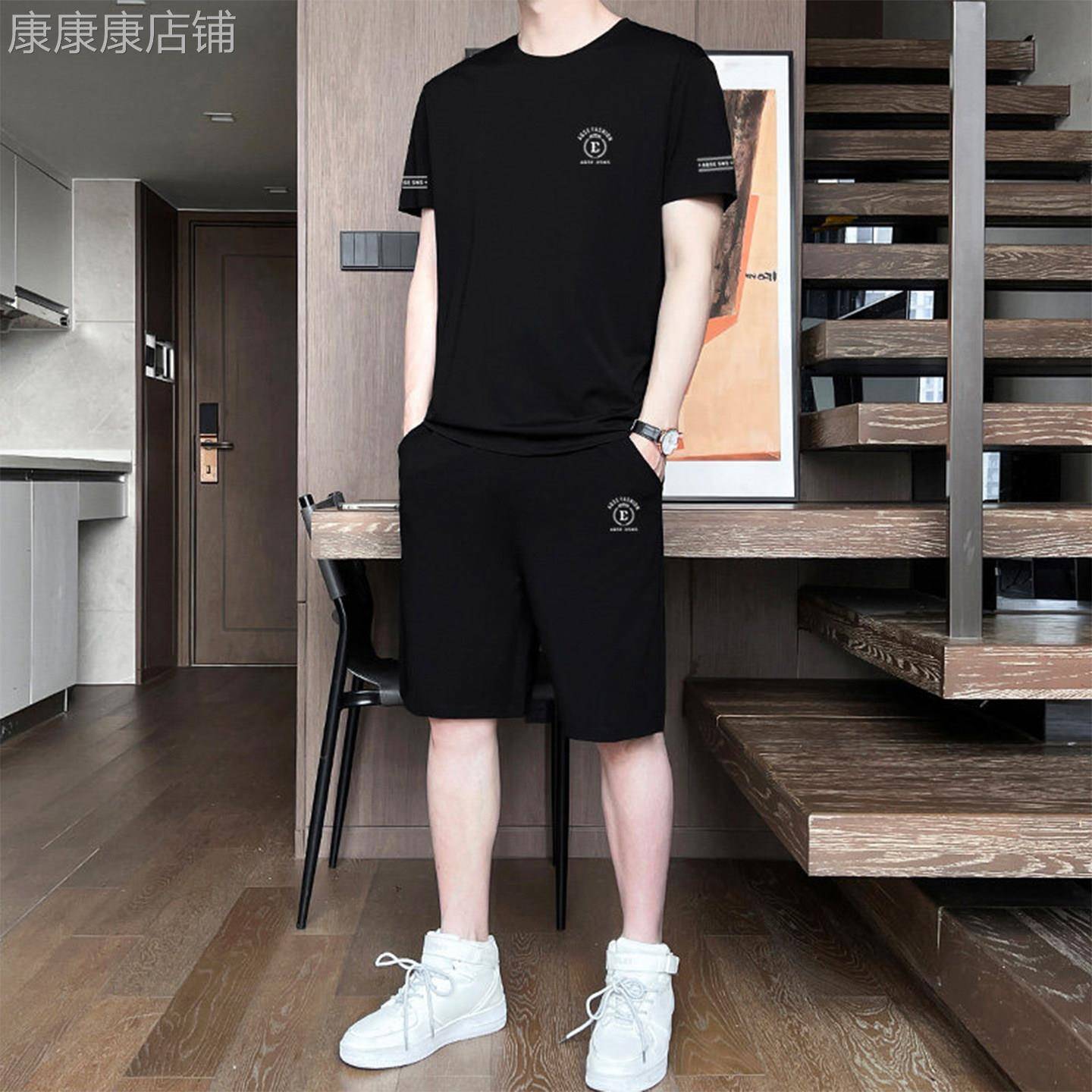 MK正品冰丝休闲运动套装男夏季2026款高端短袖短裤薄款男士两件套