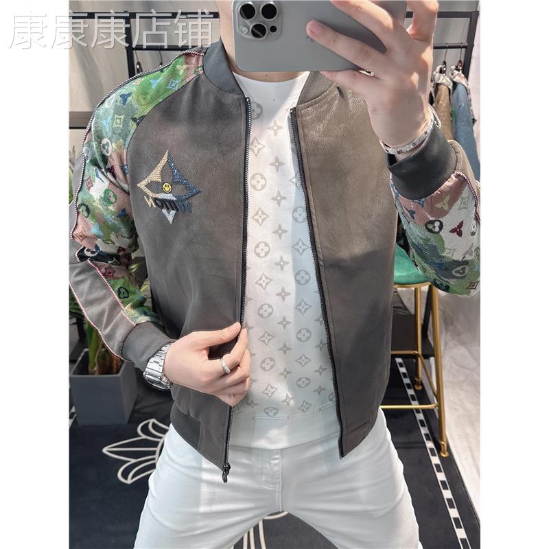 潮牌欧洲站高端拼接刺绣时尚夹克男士秋季新款潮流痞帅棒球领外套