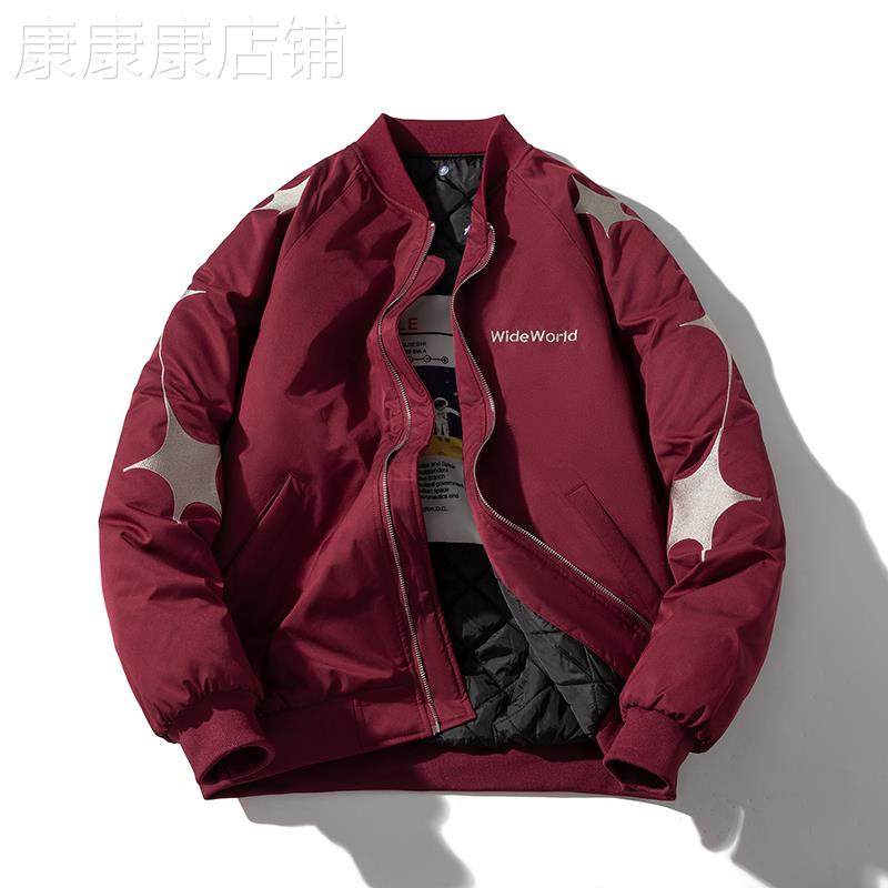 香港潮牌美式休闲棉衣宽松棒球服外套男女刺绣秋冬加厚飞行员夹克