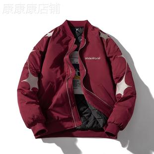 香港潮牌美式休闲棉衣宽松棒球服外套男女刺绣秋冬加厚飞行员夹克