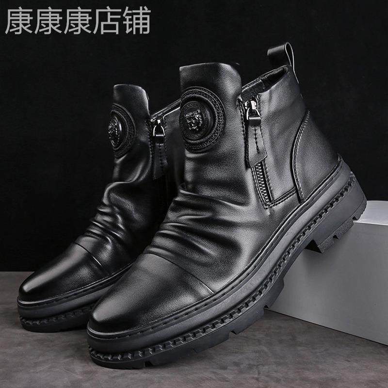 真皮马丁靴男款秋冬季加绒保暖高帮棉鞋男士英伦软皮软底休闲皮鞋