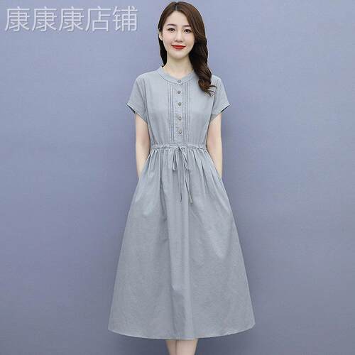 egmg纯棉洋装女夏季2025年新款小个子气质百搭文艺棉麻中长裙子