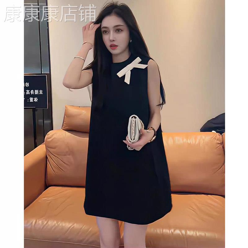 欧货无袖蝴蝶结连衣裙女夏季新款高级感时尚洋气显瘦中长裙子