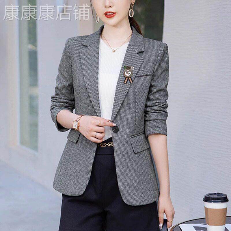 小个子千鸟格西装外套女2026秋季时尚新款修身显瘦西服上衣外套