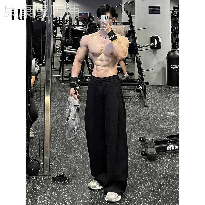 美式健身运动裤男士夏季潮牌宽松重磅垂感休闲裤cleanfit弯刀裤子