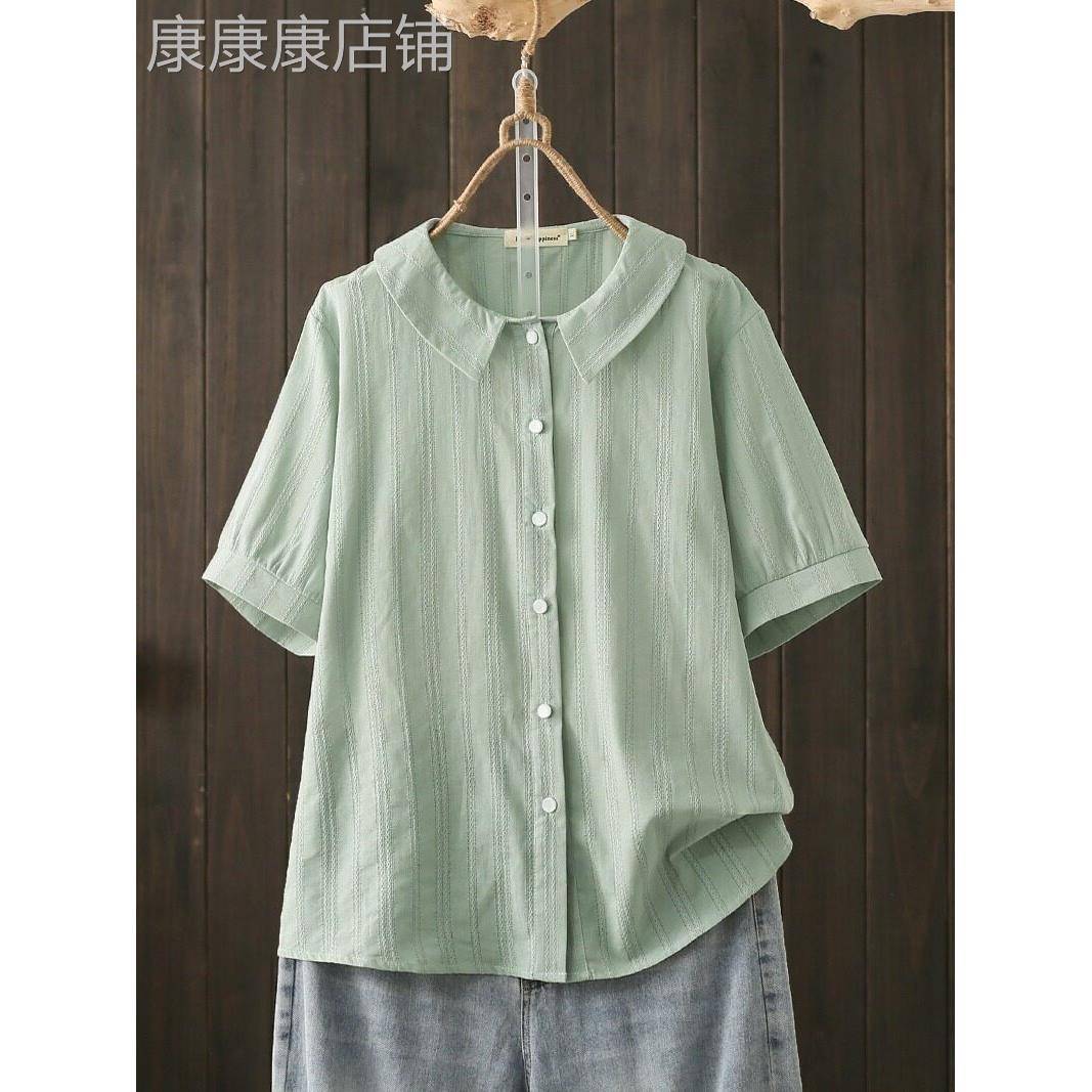 休闲短袖女式夏季新款大号宽松修身时尚娃娃领女式半袖上衣