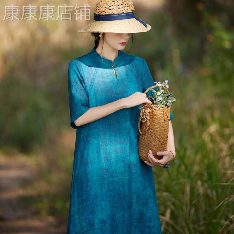 水滴领苎麻改良旗袍日常可穿新中式连衣裙禅意中国风女装茶服女夏