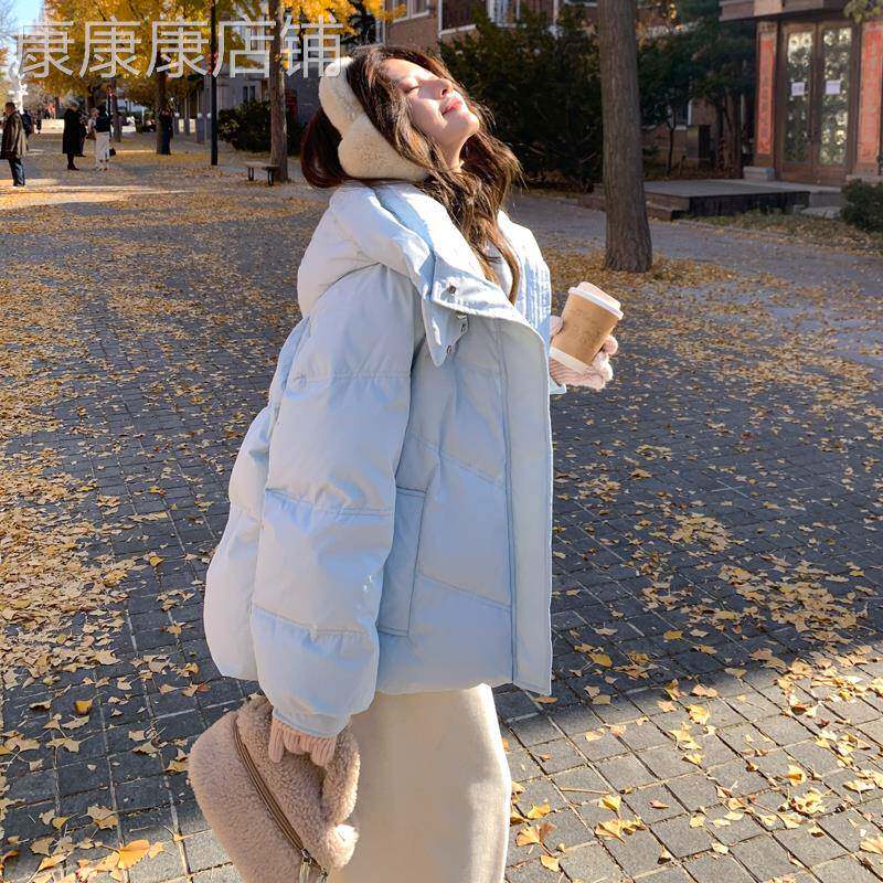 奶fufu蓝色短款羽绒服女冬季2024新款韩系小个子加厚90白鸭绒外套