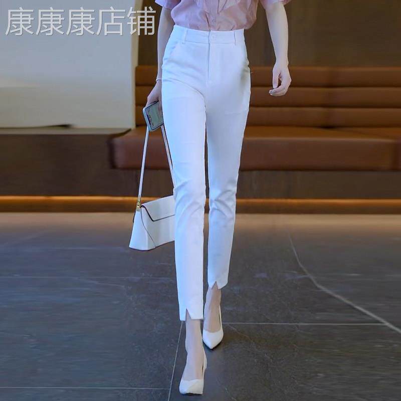 高档不皱西装裤女长裤夏季新款高腰显瘦垂顺职业小脚西裤九分裤子