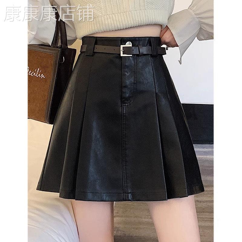 黑色短裙女春秋2025新款a字高腰时尚皮裙小个子休闲百搭百褶裙潮
