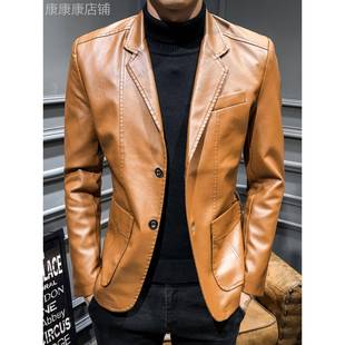 高级感休闲皮衣男款商务时尚百搭夹克欧美新款中年爸爸装西服外套