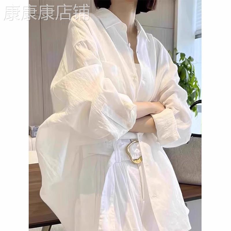 白色棉麻衬衫女长袖夏季薄款2026新款宽松设计感小众防晒衬衣上衣