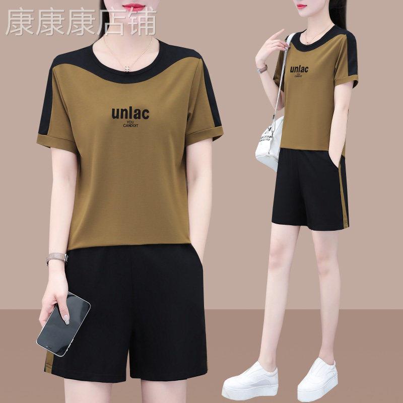 中年妈妈2026夏季新款大尺码冰丝短袖短裤套装女休闲宽松薄款两件