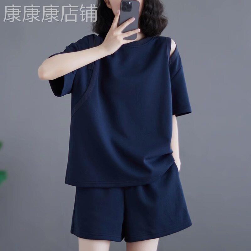休闲运动套装女夏2026新款时尚洋派大尺码胖妹妹薄款短袖短裤两件