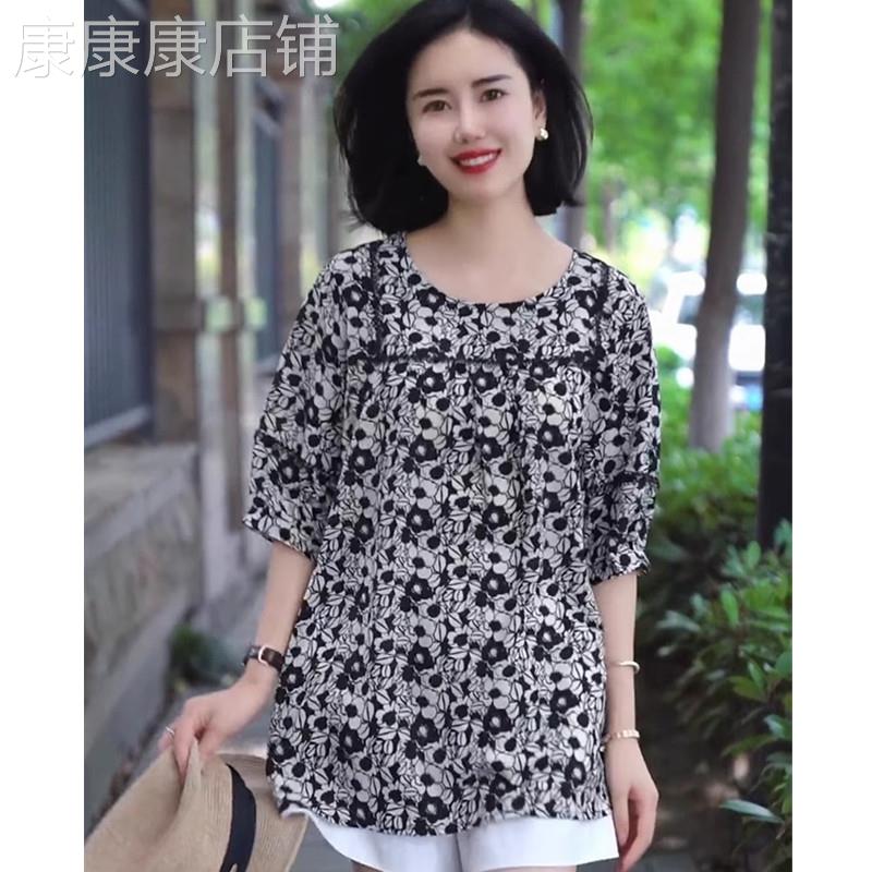 印花短袖衬衫女夏季新款时尚休闲洋气轻薄款女士半袖雪纺小衫上衣