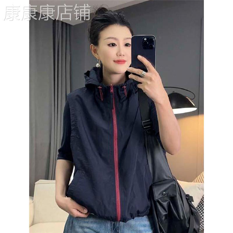 休闲连帽马甲外套女夏季新款时尚洋气拼色两面穿无袖坎肩马夹上衣