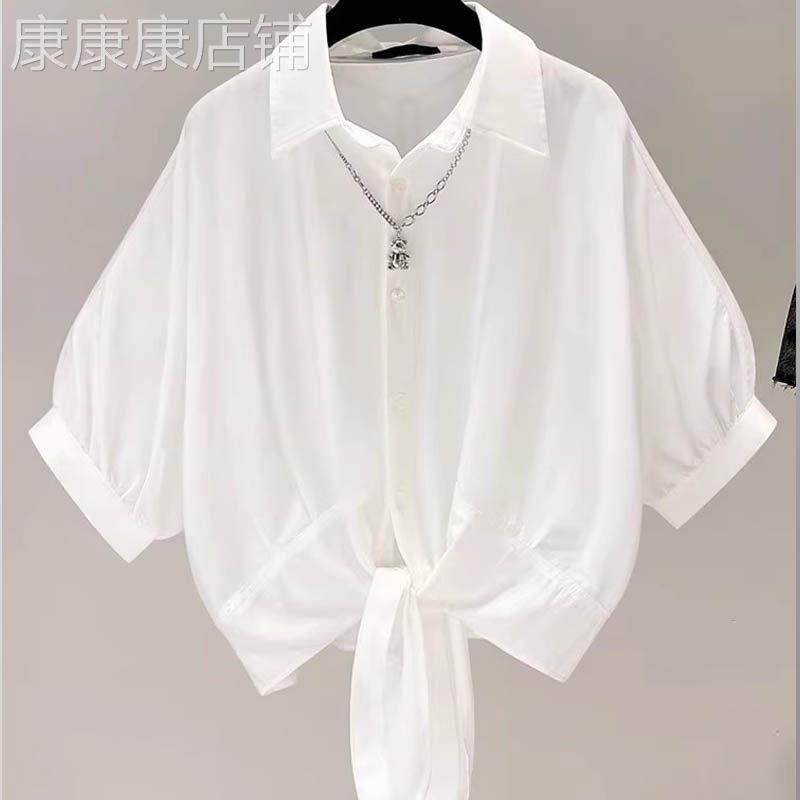 韩系简约雪纺收腰系带短袖衬衫女2026夏季新款欧货设计感百搭衬衣