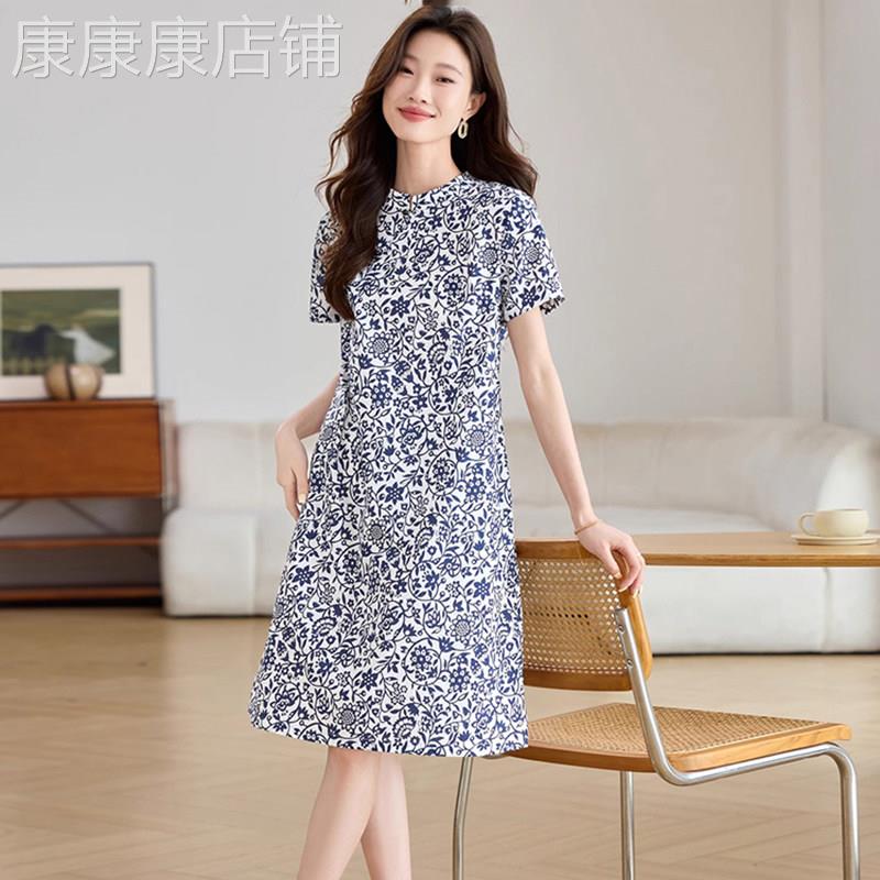潮牌洋装女2026夏季新款今年流行新中式改良旗袍a字青花瓷裙子