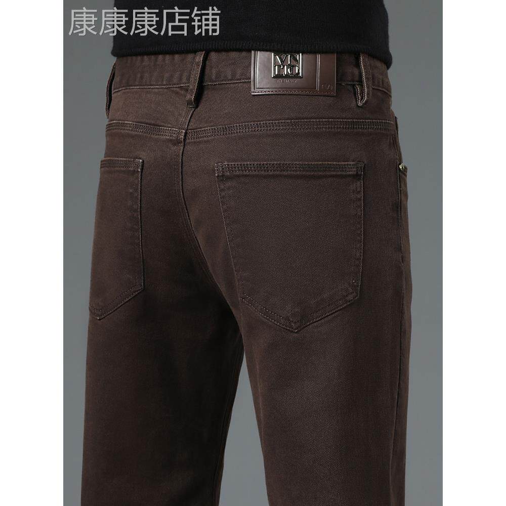 香港纯棉咖啡色牛仔裤男春秋款直筒修身2025新款弹力休闲长裤子厚