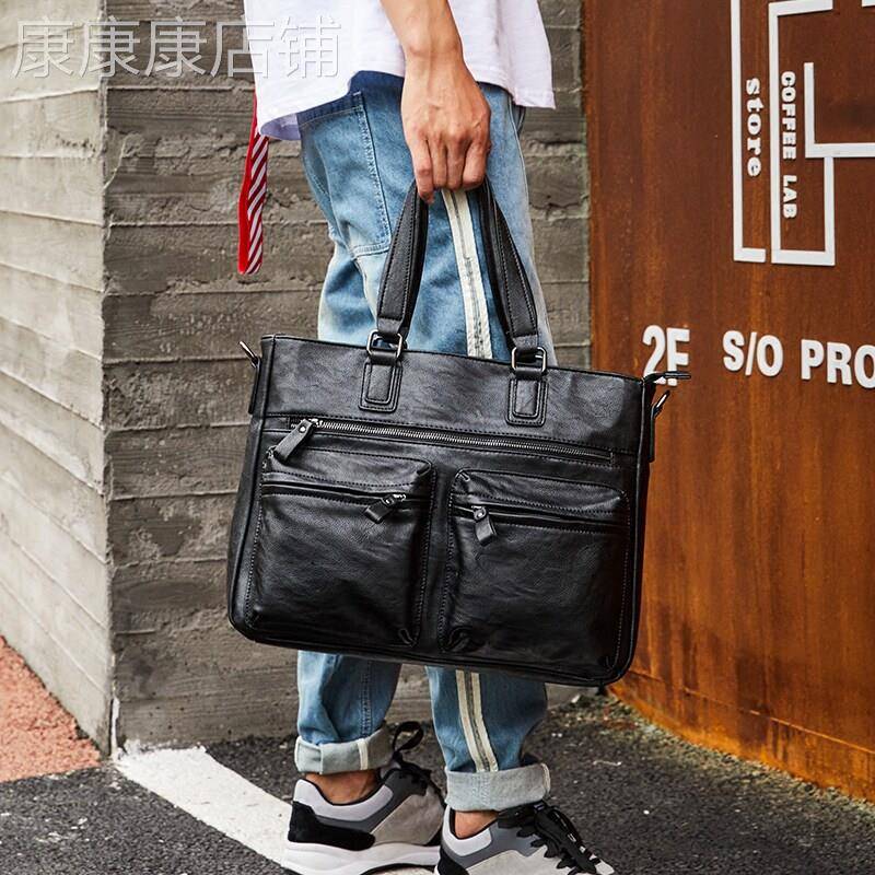 欧美新款真皮男士手提包横款休闲商务公文包英伦青年单肩包斜跨包