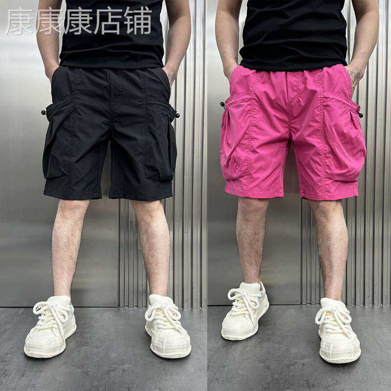 夏季彩色工装五分裤短裤男士2025新款潮牌休闲宽松大口袋沙滩五分