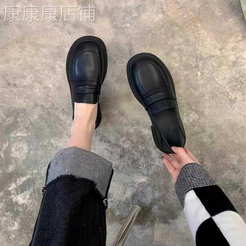 英伦真皮小皮鞋女2025年春季新款韩版平底单鞋软底一脚蹬乐福鞋子