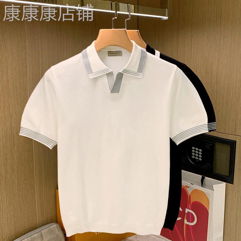 夏季新款时尚修身针织翻领t恤男短袖英伦复古休闲轻奢男士polo衫