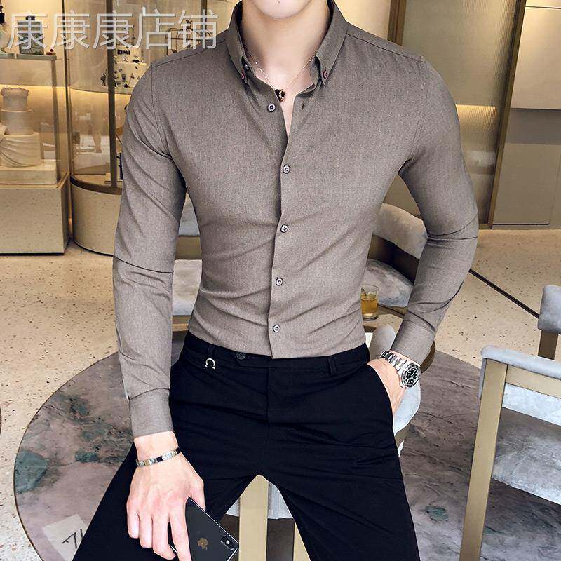 衬衫男长袖修身韩版潮流帅气英伦高端商务休闲衬衣免烫高级感寸衣