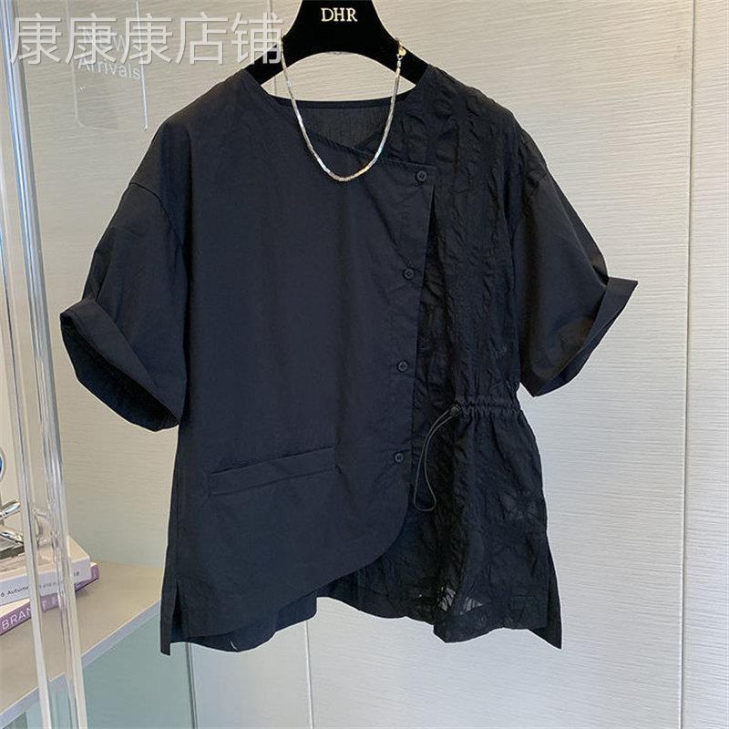 短袖衬衫女夏季新款胖妹妹设计感小众独特别致休闲 女士衬衫上衣