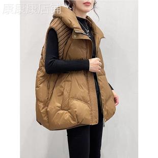 黑色羽绒马甲女带帽子欧洲站2025年新款白鸭绒冬季外穿中长款马夹