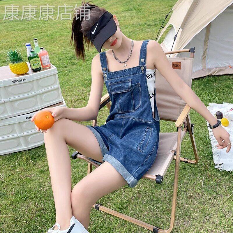 韩国牛仔背带短裤女夏季薄款2026新款高级感小个子宽松阔腿连体裤