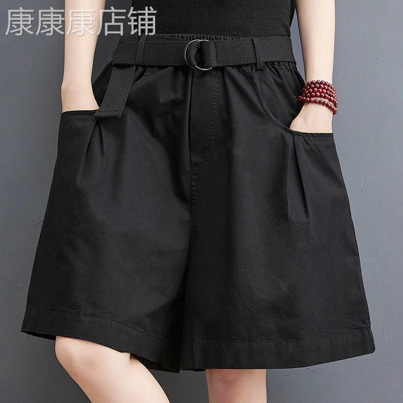 黑色休闲短裤女夏季薄款2025新款高腰宽松中裤小个子五分阔腿裤子