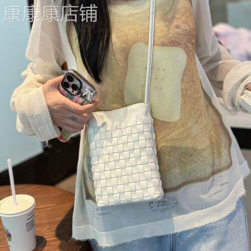法国正品MK Jessie真皮小包包女迷你手机包编织包小包单肩斜挎包