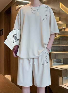 高端品牌可外穿家居服男款夏季夏天莫代尔短袖短裤新中式睡衣裤套