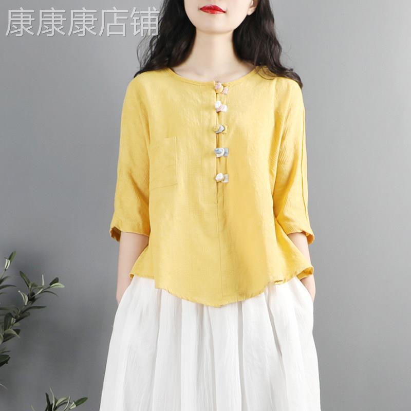 棉麻衬衫女夏季2025年新款宽松覆古文艺减龄显瘦中式禅意茶服上衣