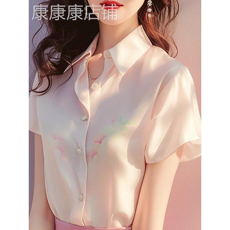 法国印花马球领女式短袖衬衫2025年夏季新年龄减少超级好看修身时