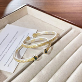 足银9999描金宝相花唐草纹纯银手镯女实心新中式 国风轻奢开口镯子