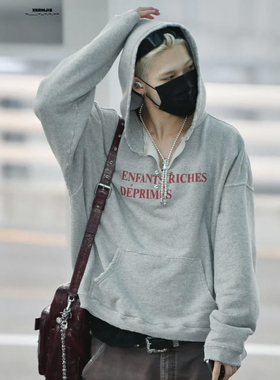 西村力ERD忧郁的富二代25ss花灰别针破坏标语boxy水洗做旧帽衫