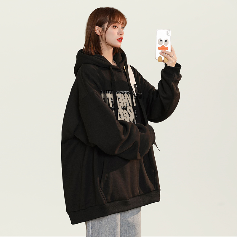 胖mm300斤印花连帽卫衣女oversize大码加绒宽松慵懒风秋冬外套ins