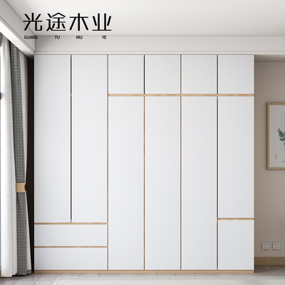 定制免拉手对开门衣柜家用卧室衣橱网红柜子小户型房间分段式收纳