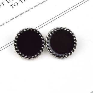 金属圆形波浪边黑底亮白纽扣呢绒大衣貂毛衬衣西装裤子外套装饰扣