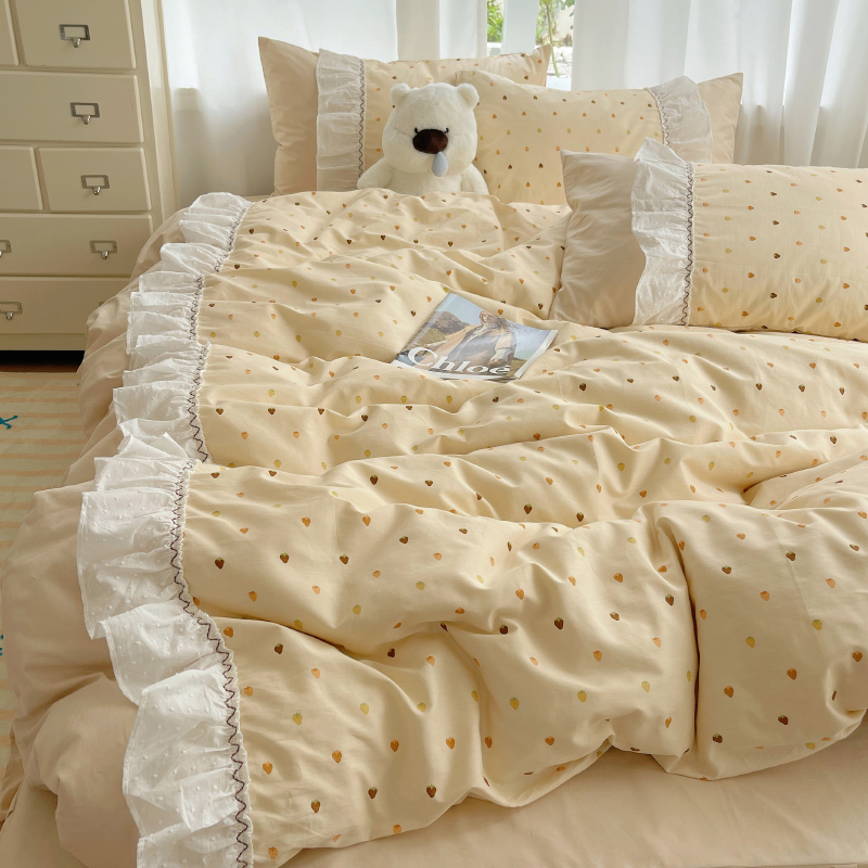 韩式公主风田园小碎花浪漫蕾丝被套四件套纯棉全棉床单床品床裙女