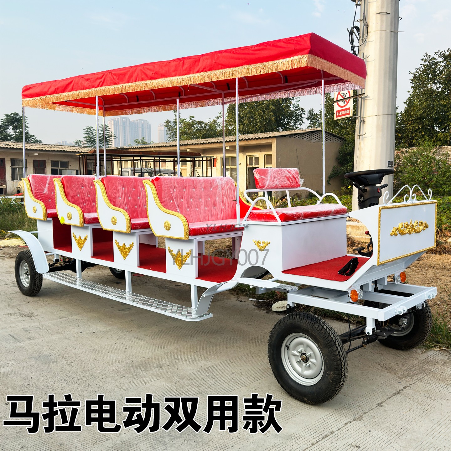 定制欧式内蒙古草原景区载客四轮马车道具观光马车16人座马电双用