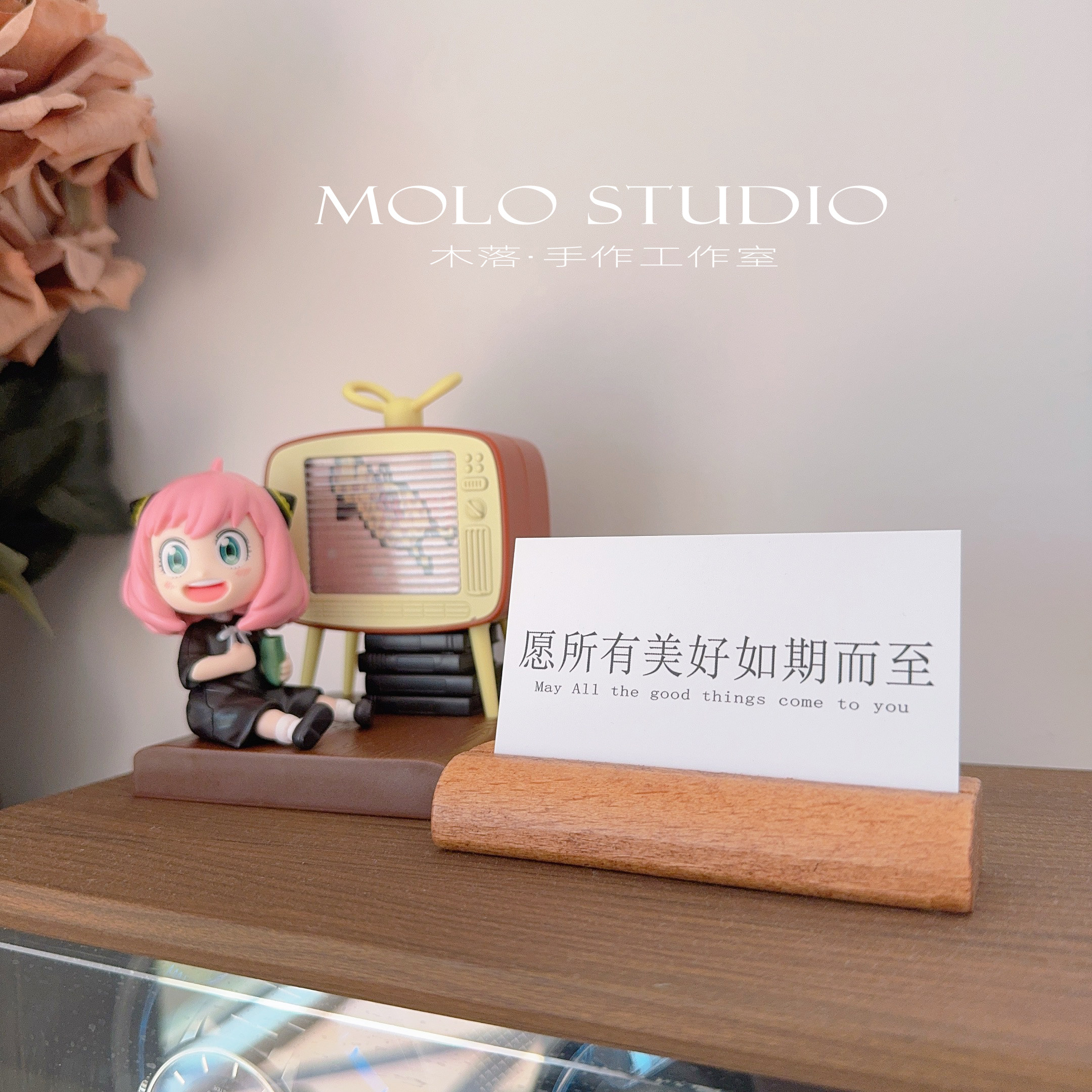 木落 实木便签夹名片架 木制蛋糕面包咖啡甜品店美容院价格牌摆件