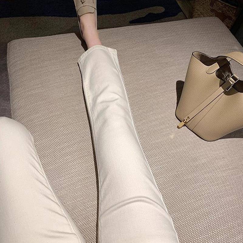 米白色直筒春秋夏季牛仔裤女2025新款薄款八九分小个子弹力烟管裤