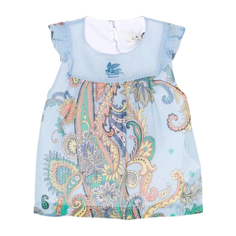 etro/艾绰佩斯利印花连衣裙荷叶边圆领后部纽扣女孩