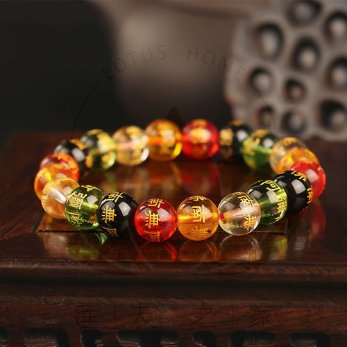 六字名号水晶手串每一颗刻南无阿弥陀佛珠烫金工艺规格约10mm20颗