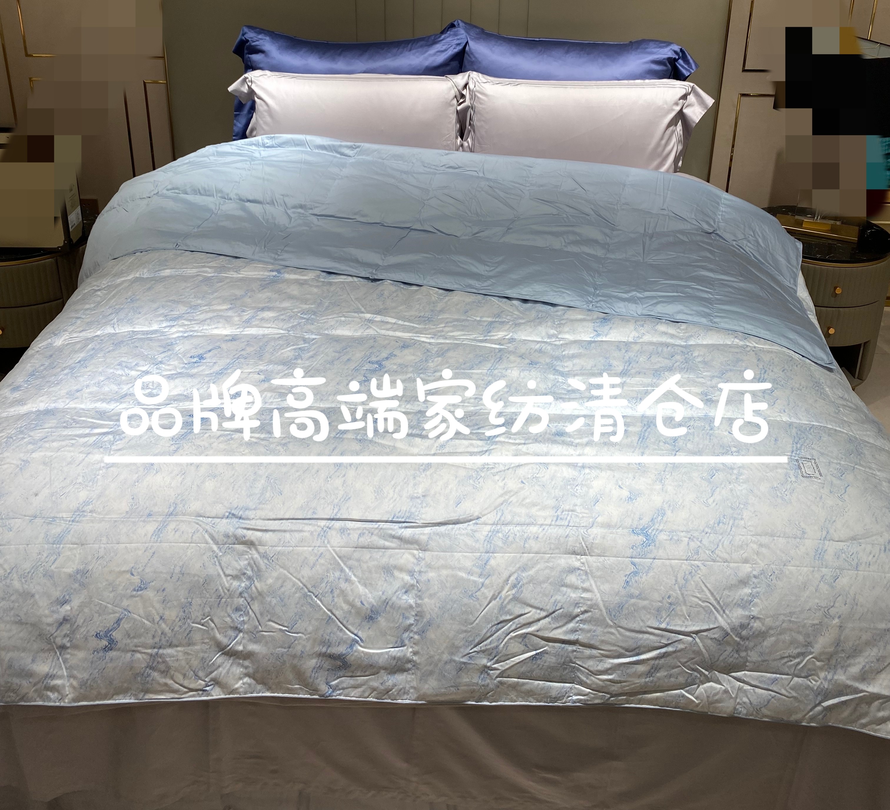专柜正品2025春夏可水洗鹅绒夏被 尚全棉水洗鹅绒被-夏 悠蓝/翠影