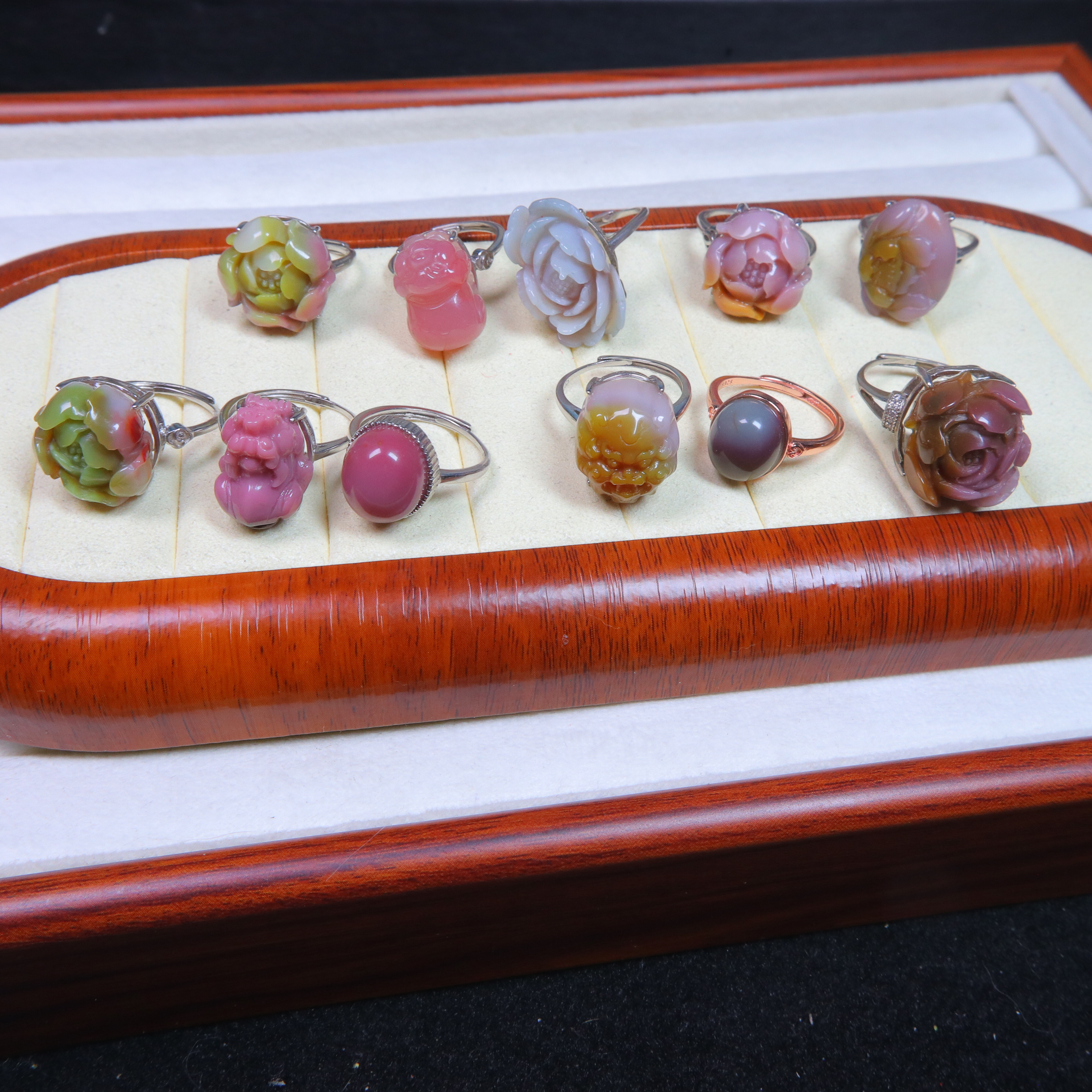 天然原矿盐源玛瑙925镶嵌玫瑰花貔貅戒指